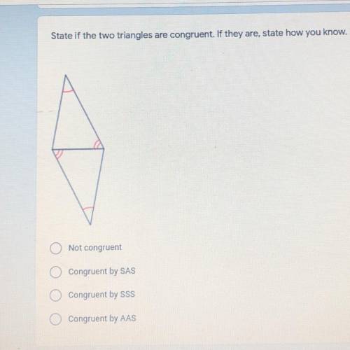State if the two triangles are congruent. If they are, state how you know.﻿

(look at the picture)