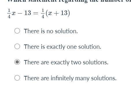 Please help !!! Which statement regarding the number of solutions for the linear equation shown bel