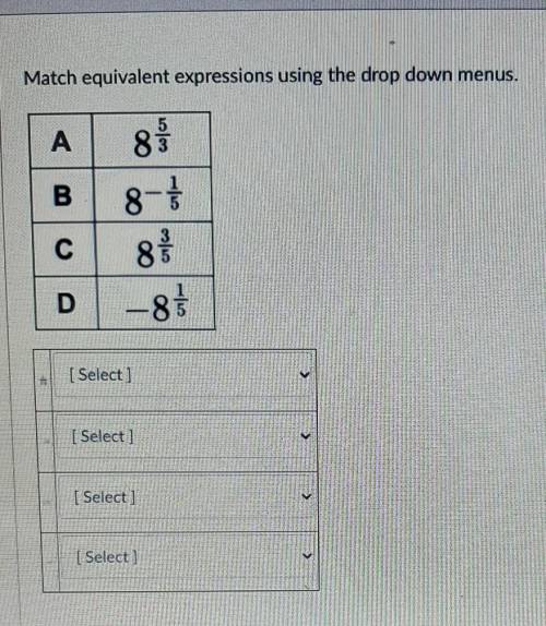 Match equivalent expressions using the drop down menus.​