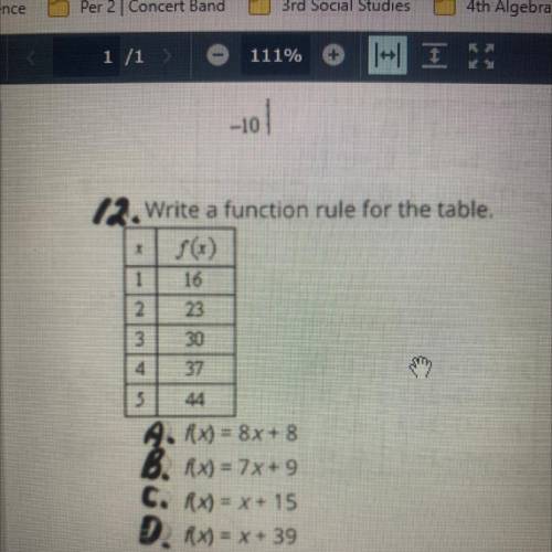 Write A Function Rule for the Table
