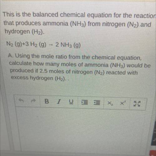 This is the balanced chemical equation for the reaction that produces ammonia (NH3) from nitrogen (