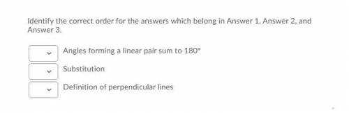 Identify the correct order for the answers in geometry proofs in the picture.