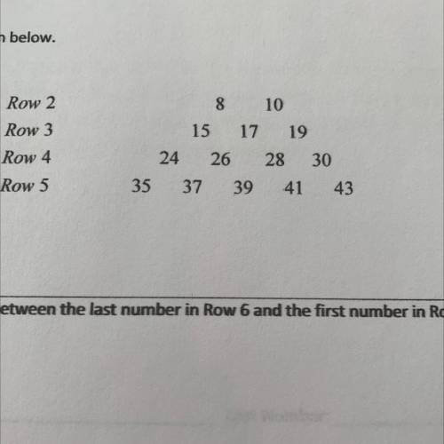 A number pattern is shown below.

A. What is the difference between the last number in Row 6 and t