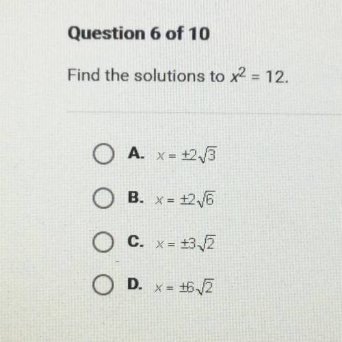 Find solutions to x^2=12
