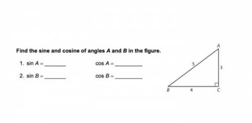 Find the sine and cosine of angles A and B in the figure