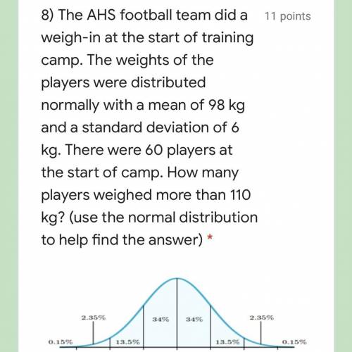 PLEASE HELP! The AHS football team did a

weigh-in at the start of training camp. The weights of t