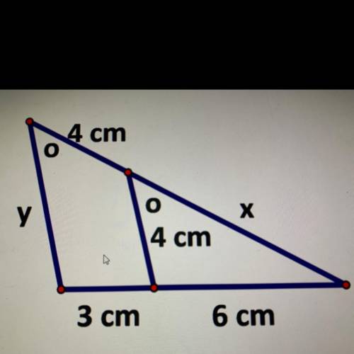 Solve for the missing information given that the two triangles in each question are similar ​