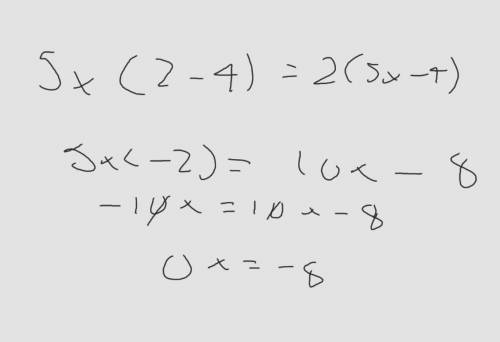 Is -4 a solution for the equation 5x (2-4)=2(5x -4)?