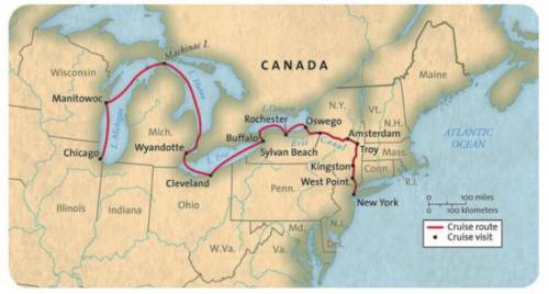 Using the map below what bodies of water were connected by the Erie Canal?