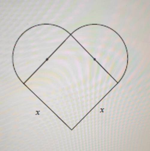 The drawing shows a heart-shaped figure. The heart is composed of a square and two semicircles. The