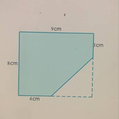 A right triangle is removed from a rectangle to create the shaded region shown below. Find the area