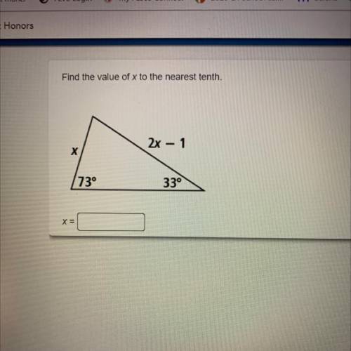 Please help!!
Find the value of x to the nearest tenth.