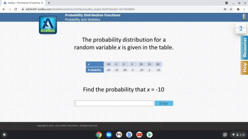 The probability distribution for a random variable x is given in the table find the probability tha