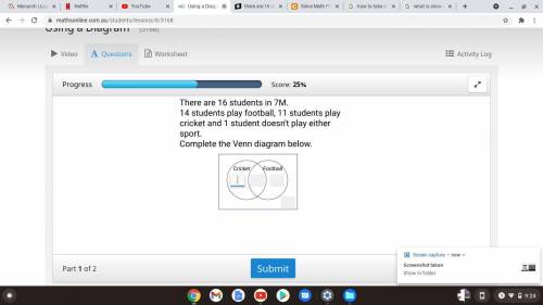 There are 16 students in 7M. 14 students play football, 11 students play cricket and 1 student does