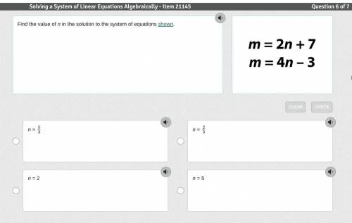 Find the value of n in the solution to the system of equations shown.
please help.