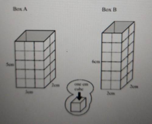 •What is the volume of Box A in cubic centimeters?

•What is the volume of Box B in cubic centimet