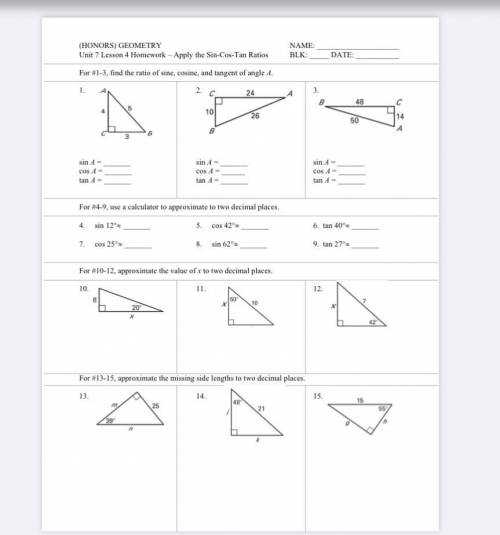 I need help with Trigonometry. Can someone explain to me how to do it? Here’s a worksheet I have:
