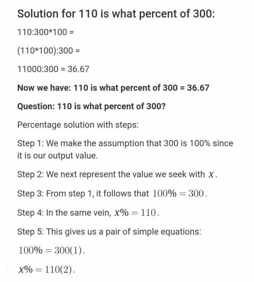 Find the percent of the quantity of 110% of 300​
