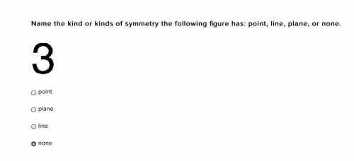 Name the kind or kinds of symmetry the following figure has: point, line, plane, or none.

3
point