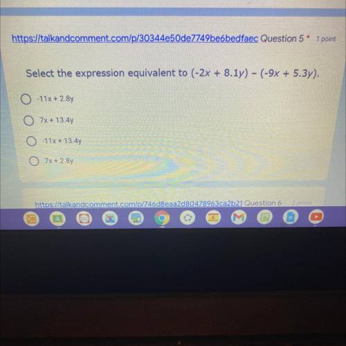 Select the expression equivalent to (-2x + 8.1y) - (-9x + 5.3y).