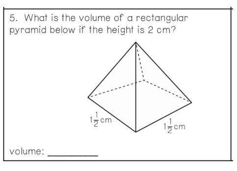 What is the volume of a rectangular pyramid below if the height is 2 cm?