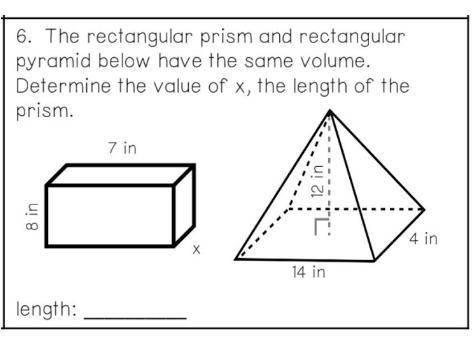 The rectangular prism and rectangular pyramid below have the same volume. Determine the value of x,
