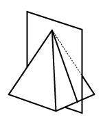A right rectangular pyramid is sliced throught its vertex and perpendicular to its base as shown in