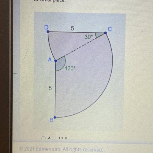 HELP PLEASE

The curved parts of the figure are arcs centered at points A and C What is the approx