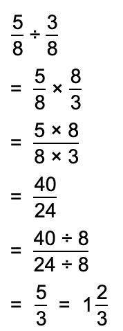 Which values of a b and c represent the answer in the simplest form 5/8 ÷ 3/8 = ab/c​