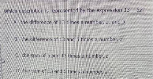 Which description is represented by the expression 13 - 5z?