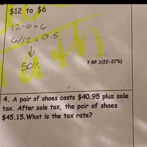 A pair of shoes costs $40.95 plus sale tax after sale tax the pair of shoes $45.15 what is the tax
