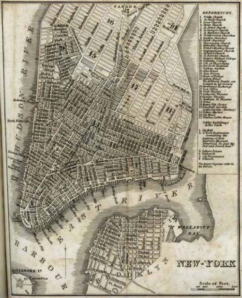 This is a map of New York from 1842. The map shows a scale stating that one inch equals 1000 feet a
