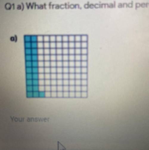 Q1a) What fraction, decimal and percentage of the diagram is shaded?
3 points
Your answer