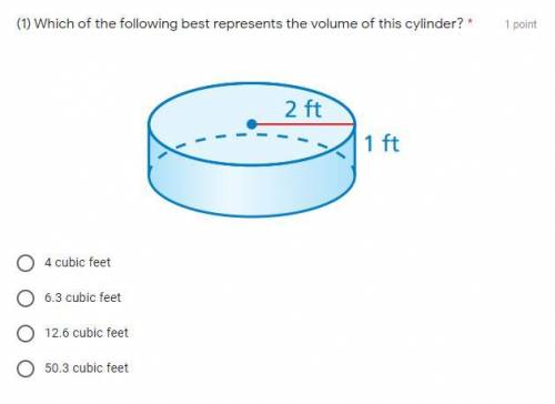 (1) Which of the following best represents the volume of this cylinder?