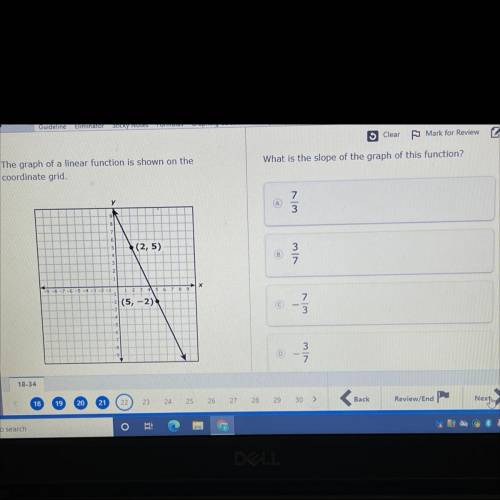 The graph of a linear function is shown on the

coordinate grid
What is the slope of the graph of