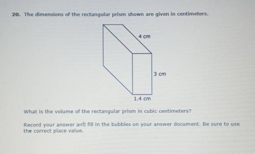 20. The dimensions of the rectangular prim shown are given in centimeter What is the volume of the