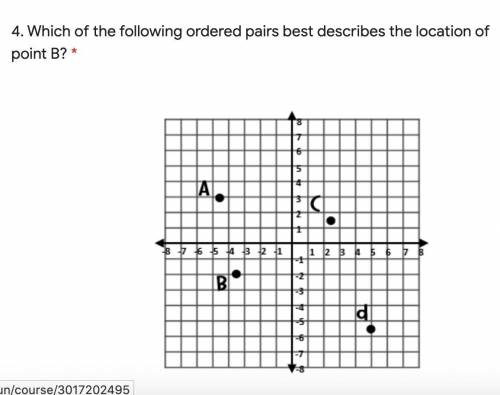 Which of the following ordered pairs best describes the location of point B? help