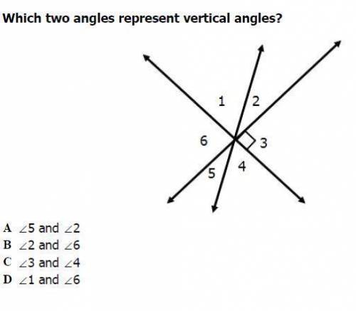 Which two angles represent vertical angles?
