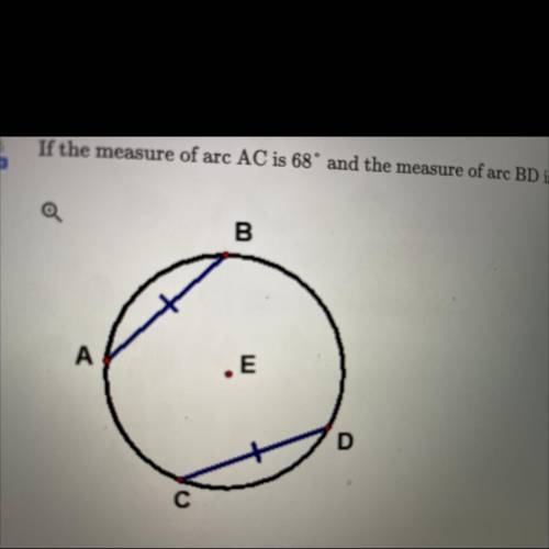 If the measure of arc AC is 68 degrees and the measure of arc BD is 108 degrees, find the measure o