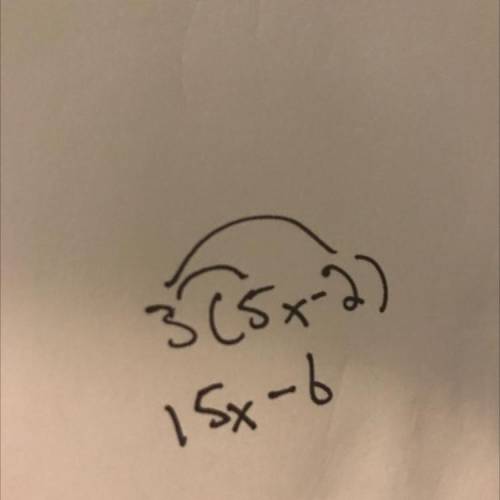 What is equivalent to 3(5x − 2)?