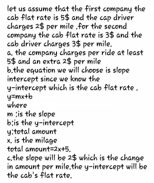Linear Functions Unit Portfolio Directions: Complete each of the tasks outlined below. Cab companies