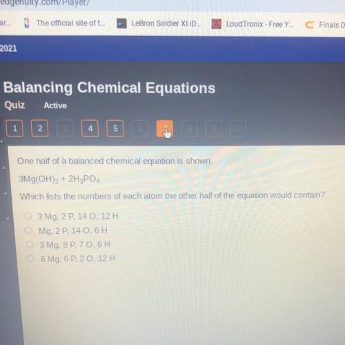 One half of a balanced chemical equation is shown.

Mg(OH)2 + 2HPO4
Which lists the numbers of eac