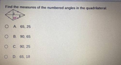Find the measures of the numbered angles in the quadrilateral