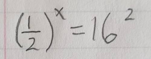 (1/2)^x=16^2

Could you please help me with the step-by step? This problem is giving me trouble. ​