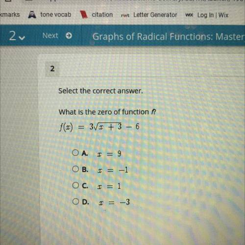 What is the zero of function f?