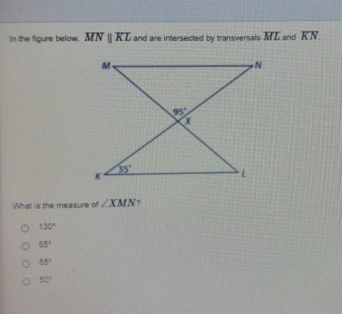 In the figure below, MN | KL and are intersected by transversals ML and KN M 1551 What is the measu