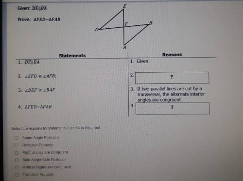 Select the reasons for statements 2 and 4 in this proof​