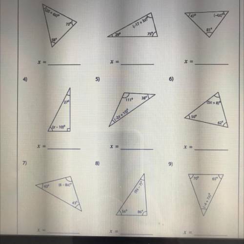 Directions: Find the value of X on each triangle (pls help)