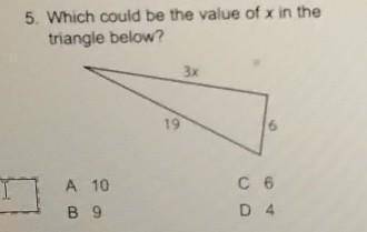 Which could be the value of x in the triangle below ​