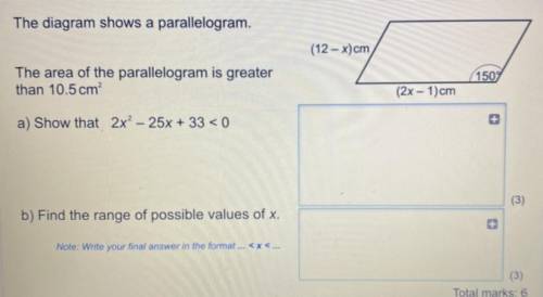 The diagram shows a parallelogram.

The area of the parallelogram is greater than 10.5cm^2
a) show